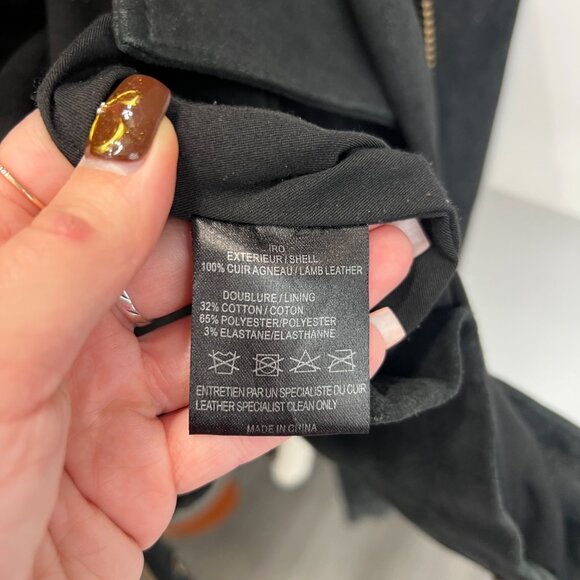 $1200 IRO Black Leather Slim Crop Zip Collared Moto Jacket size 0 - Picture 9 of 9